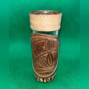 Vintage Leather Hand-made Shot Glass Cover Ciudad Victoria, Mexico Souvenir